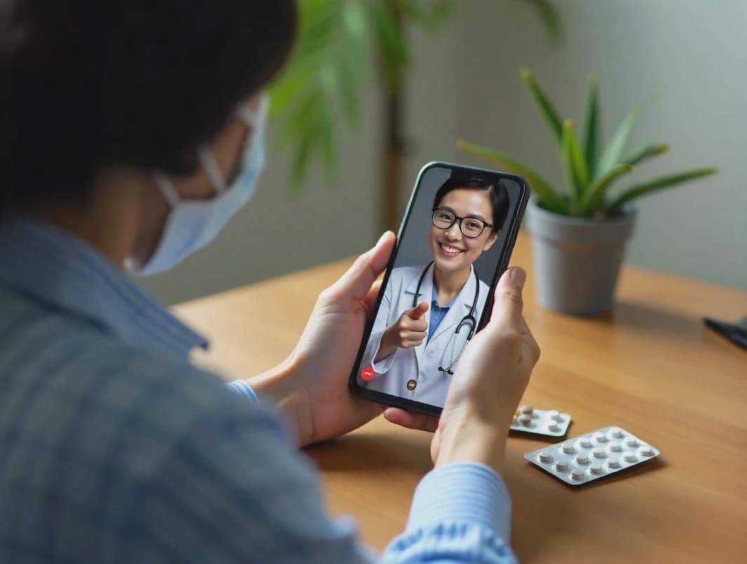 Patient using smartphone for online doctor video consultation with medical advice