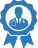 Blue ribbon badge with silhouette of a doctor wearing a stethoscope