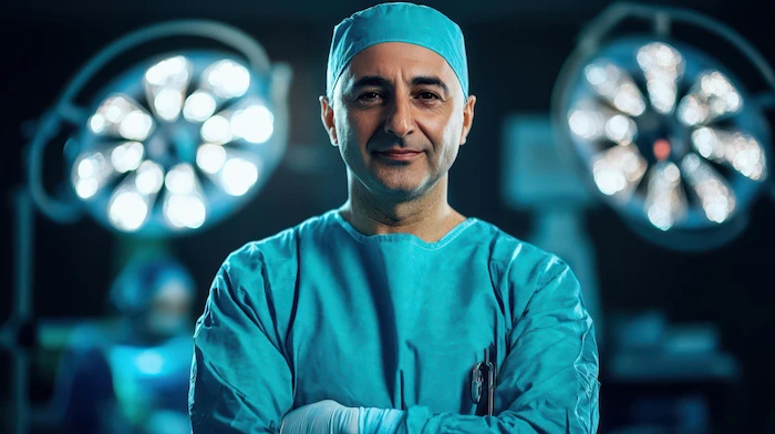 Confident surgeon in operating room ready for advanced medical surgery
